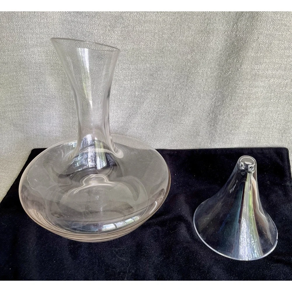 Handmade Denizli Wine Decanter Clear Glass Concave Bottom Slanted Spout & Funnel